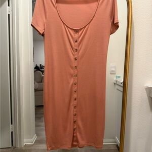 Forever 21 Coral Button-Down Midi Dress